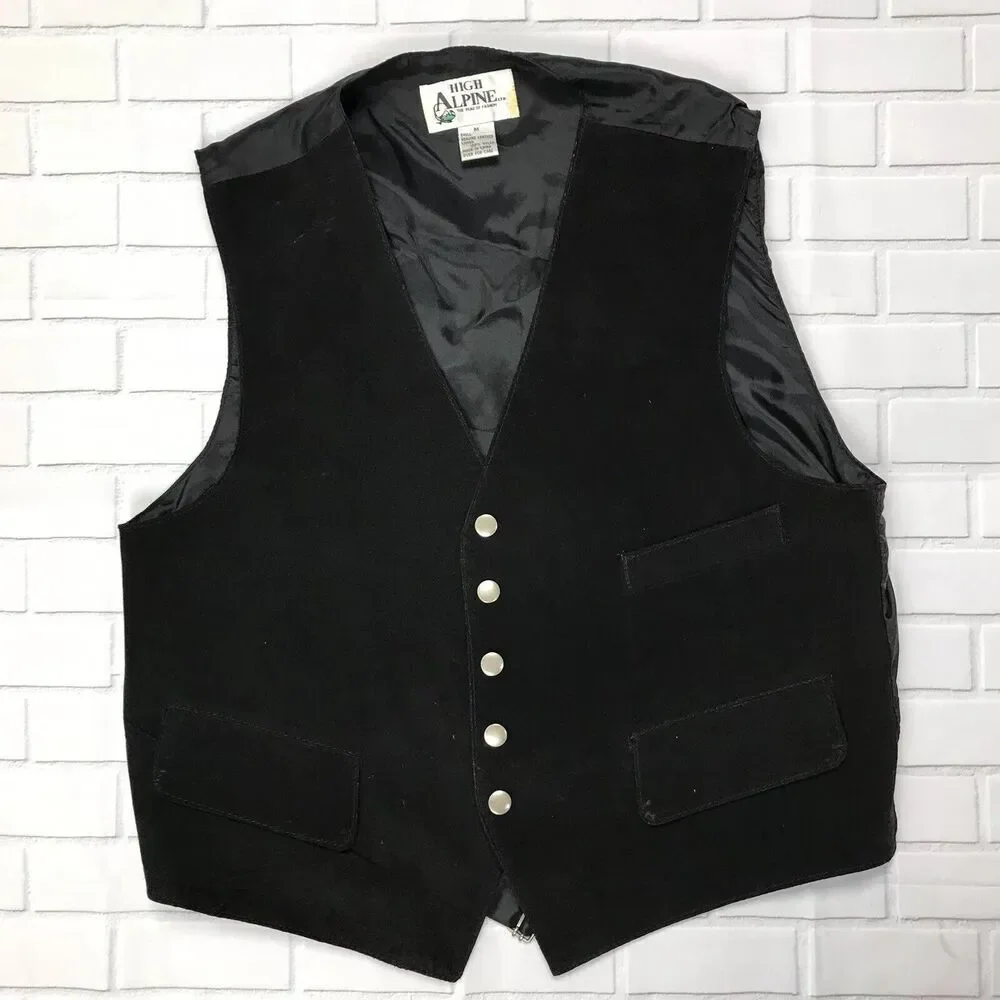 High Alpine Black Suede Snap Vest Size Medium
